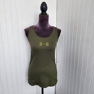 UNDER ARMOUR HeatGear Tank Top Green Olive Ribbed Workout Run Racerback XS